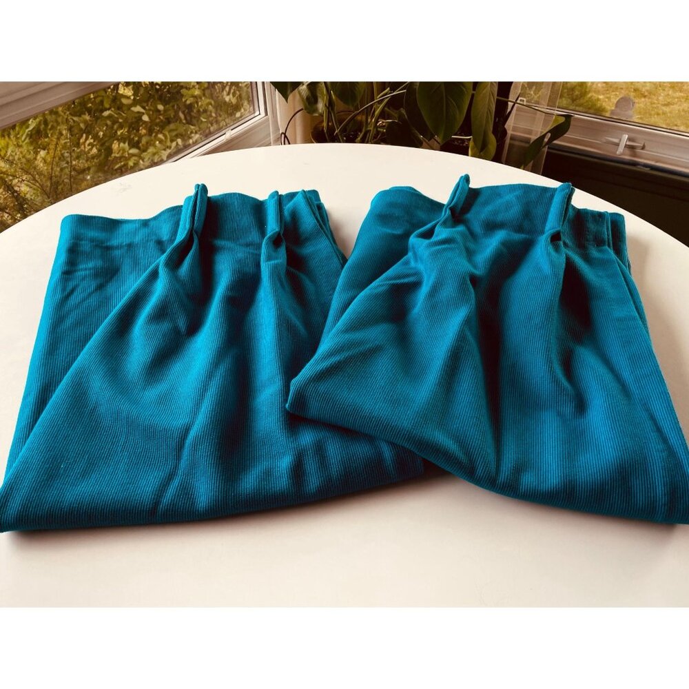 Vintage 70s pleated curtains, boho peacock blue jewel tone, pair Sears panels